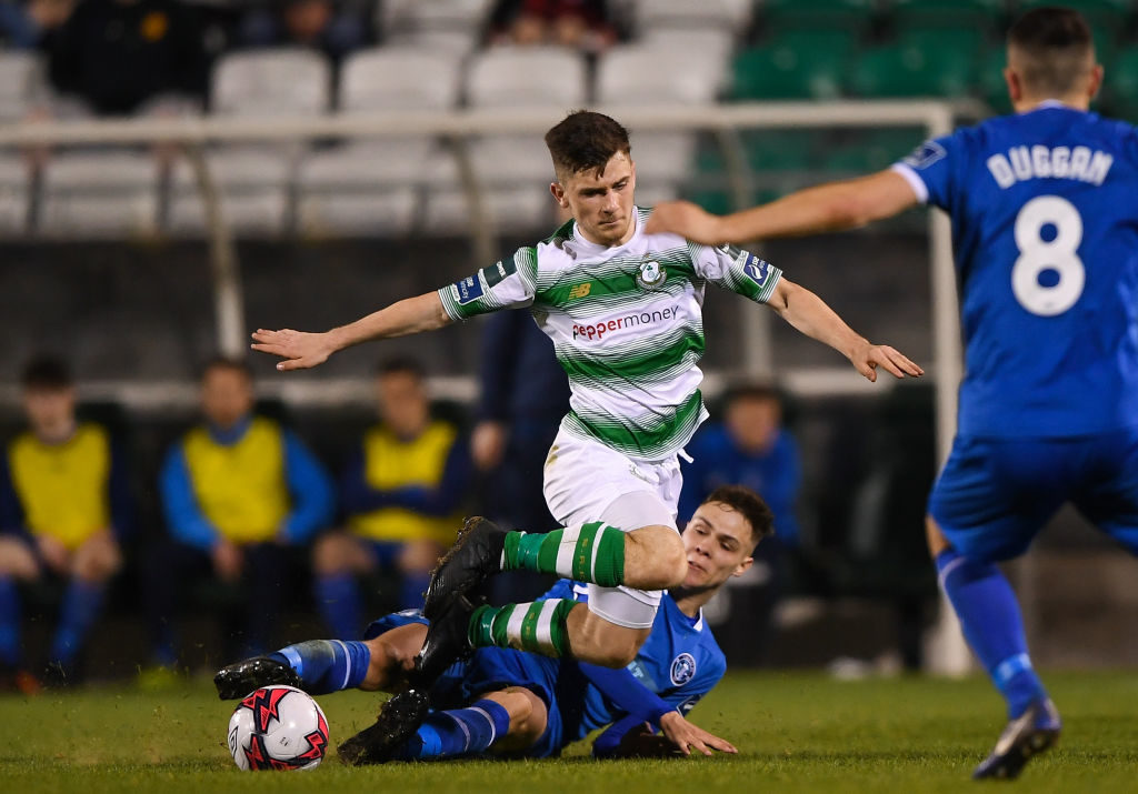 Dublin , Ireland - 20 March 2018; Aaron Bolger of Shamrock Rovers is tackled by Cian Coleman of Limerick during the SSE Airtricity League Premier Division match between Shamrock Rovers and Limerick at Tallaght Stadium in Dublin. (Photo By Harry Murphy/Sportsfile via Getty Images)