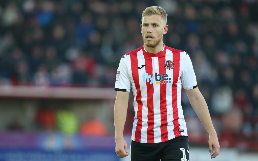 EXETER, ENGLAND - NOVEMBER 17: Jayden Stockley of Exeter City in action during the Sky Bet League Two match between Exeter City and Northampton Town at St James Park on November 17, 2018 in Exeter, United Kingdom. (Photo by Pete Norton/Getty Images)