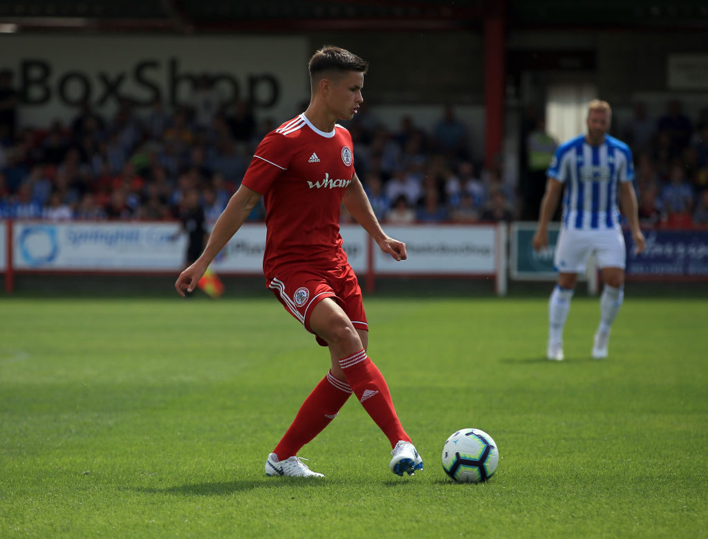 ACCRINGTON, ENGLAND - JULY 14:  Callum Johnson of Accrington Stanley during the pre-season friendly between Accrington Stanley and Huddersfield Town at The Crown Ground,on July 14, 2018 in Accrington, England. (Photo by Clint Hughes/Getty Images)