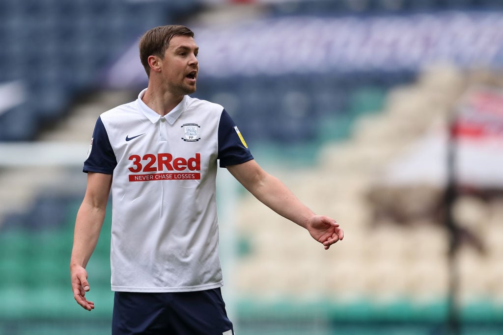 Paul Huntington reacts after making 300th appearance for Preston