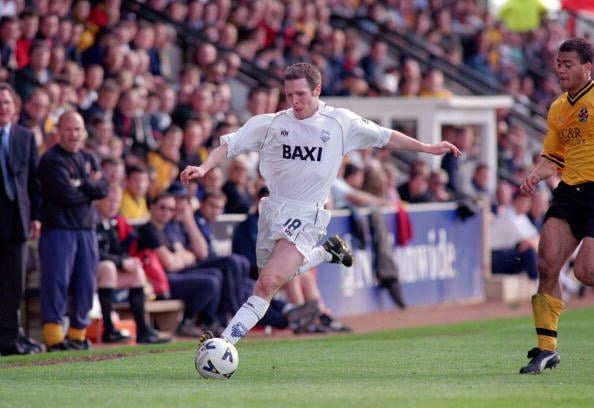 24 Apr 2000:  Michael Appleton of Preston North End crosses during the Nationwide League Division Two match against Cambridge United at Abbey Stadi...
