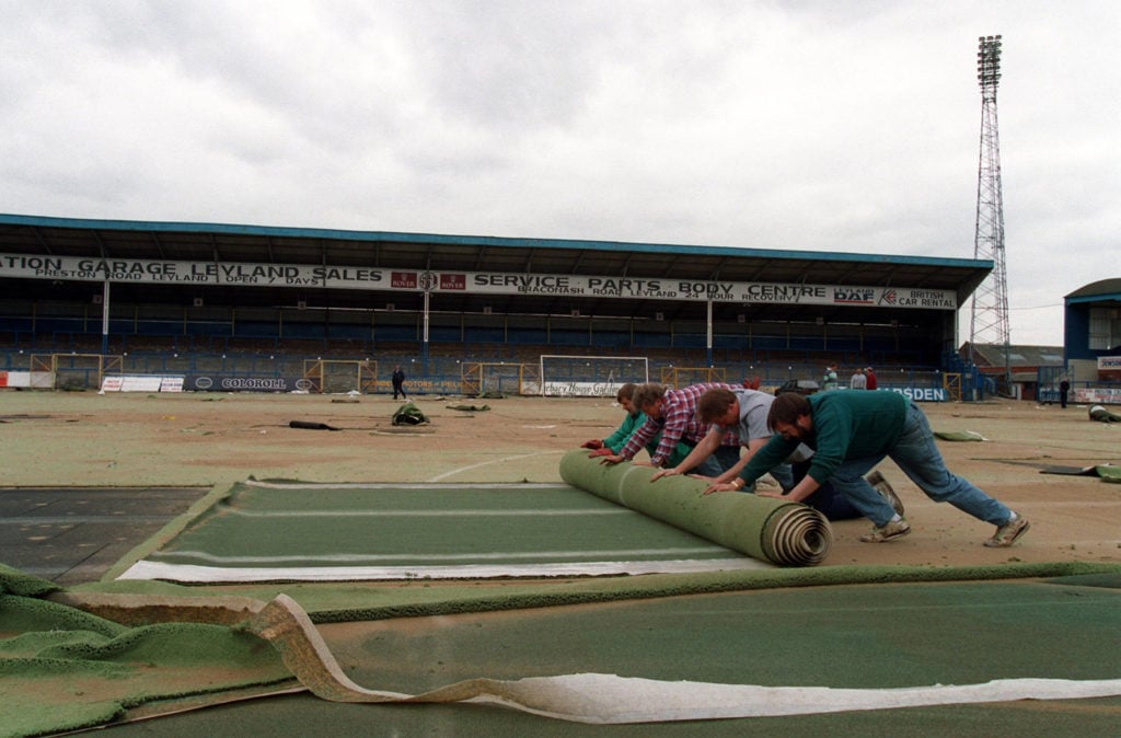 Removal Of Astroturf From Deepdale May 1994